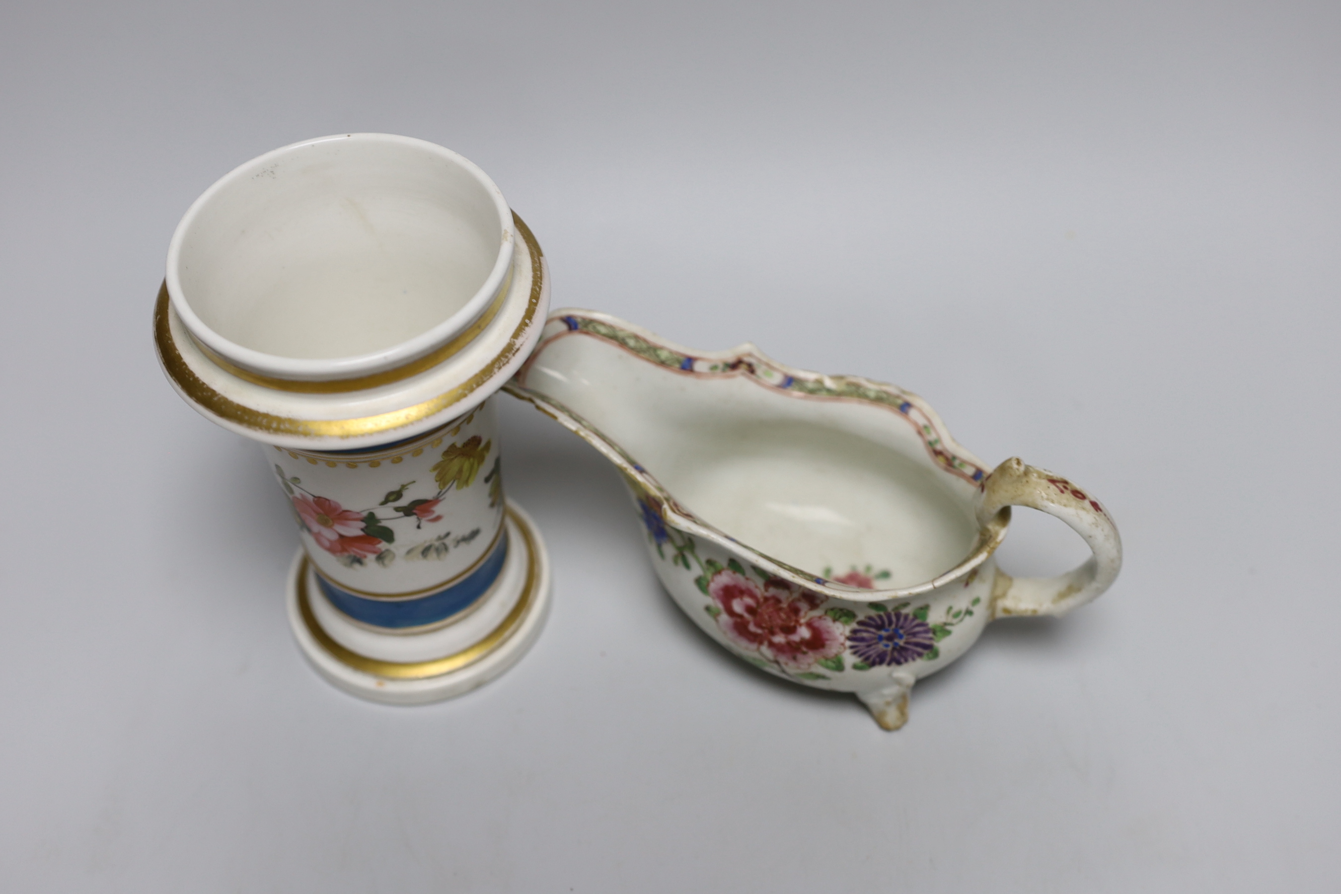 A Bow sauce boat, c.1760, 17.5cm and a 19th century English spill vase, c.1830